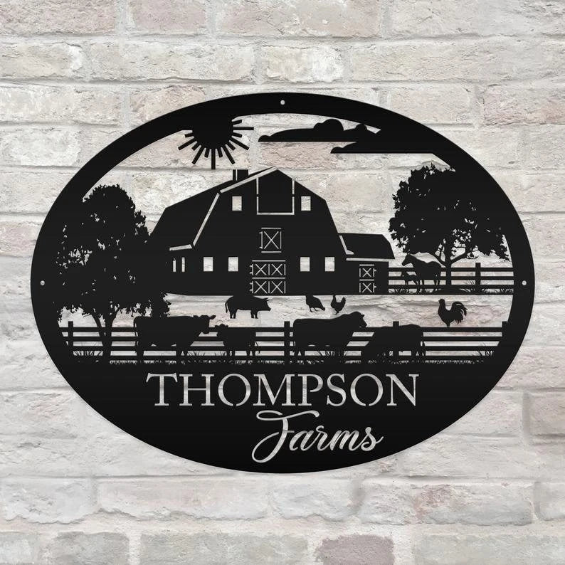 Personalized Metal Farm Sign, Farm Animals, Ranch Sign, Barn Sign, Farmhouse Decor, Family Name Sign, Farmer Gift, Farm Scene Metal Sign, Laser Cut Metal Signs Custom Gift Ideas