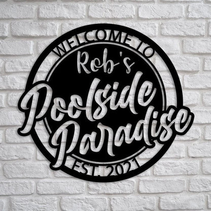 Personalized Poolside Metal Wall, Custom Family Name Poolside Paradise Decor, Metal Swimming Pool Sign, Poolside Metal Decor Laser Cut Metal Signs Custom Gift Ideas