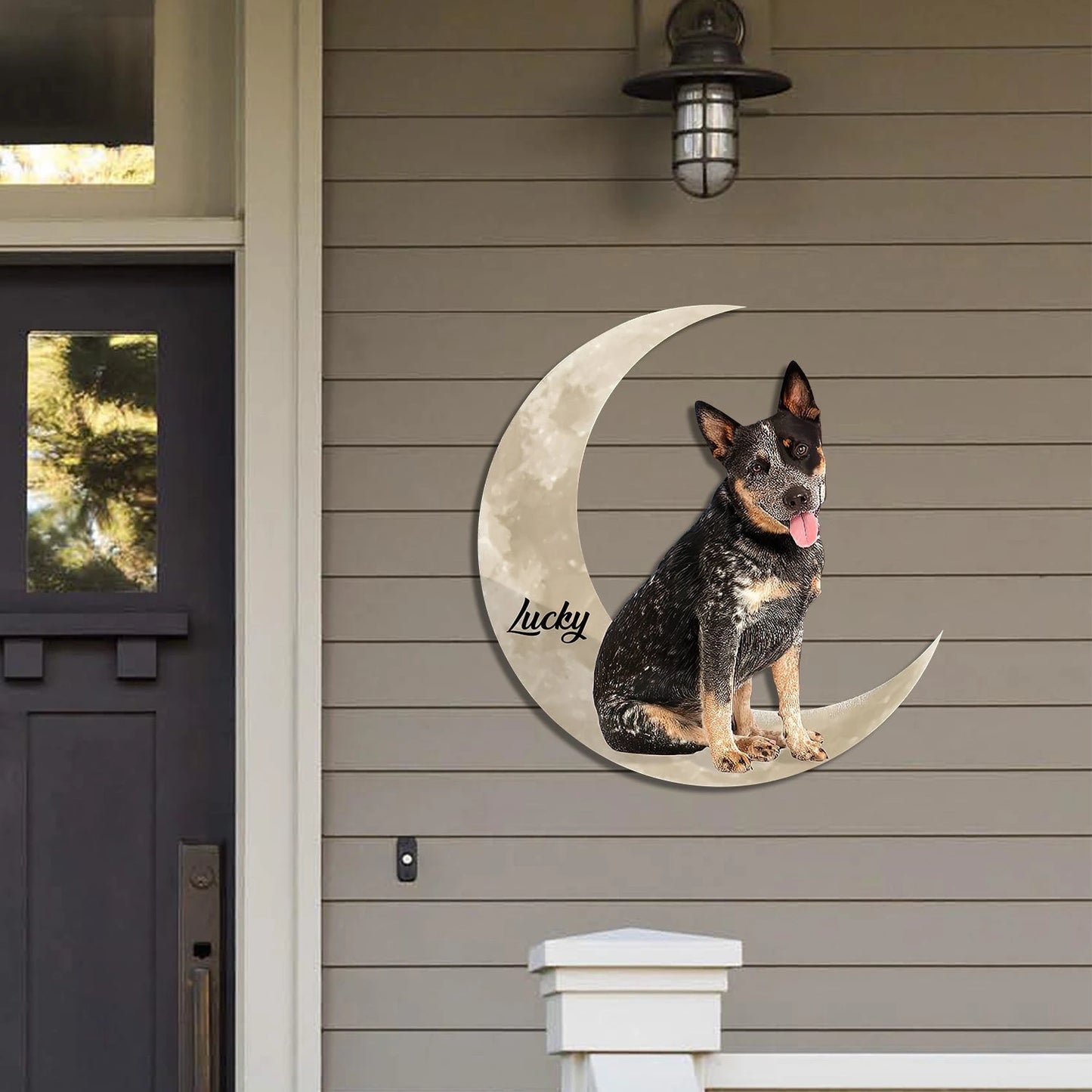 Blue Heeler Australian Cattle Dog And Moon Funny Personalized Cut Metal Sign, Custom Christmas Gift Wall Decoration For Dog Lovers Laser Cut Metal Signs Custom Gift Ideas