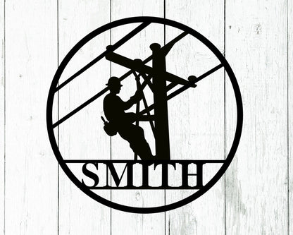 Lineman Last Name Metal Sign, Lineman Gift, Lineman Sign, Personalized Lineman, Christmas Gift, Custom Metal Sign, Door Hanger Laser Cut Metal Signs Custom Gift Ideas