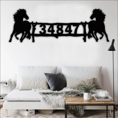 Double Horse Momogram Personalized Horse Metal Sign, Horseshoe Art, Western Decor, Initial Metal Sign, Housewarming Gift, Farmhouse Decor Metal Wall Art, Metal Laser Cut Metal Signs Custom Gift Ideas