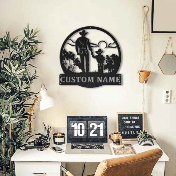 Cowboy And Son Personalized Monogram Metal Wall Decor, Cut Metal Sign, Metal Wall Art, Metal House Sign, Metal Laser Cut Metal Signs Custom Gift Ideas