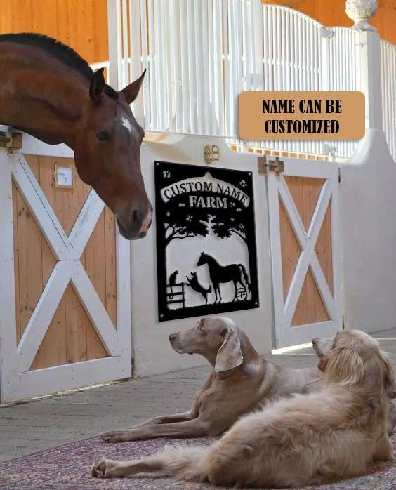 Farm Horse Dog And Cat Personalized Metal Sign, Farmhouse Decor Metal Wall Art, Metal Laser Cut Metal Signs Custom Gift Ideas
