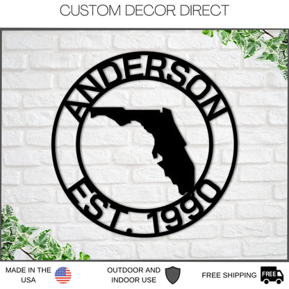 Custom State Metal Sign, Personalized State Sign, Custom Name Metal Sign, Metal Wall Decor, Door Hanger, Family Name Sign, Last Name Sign Laser Cut Metal Signs Custom Gift Ideas