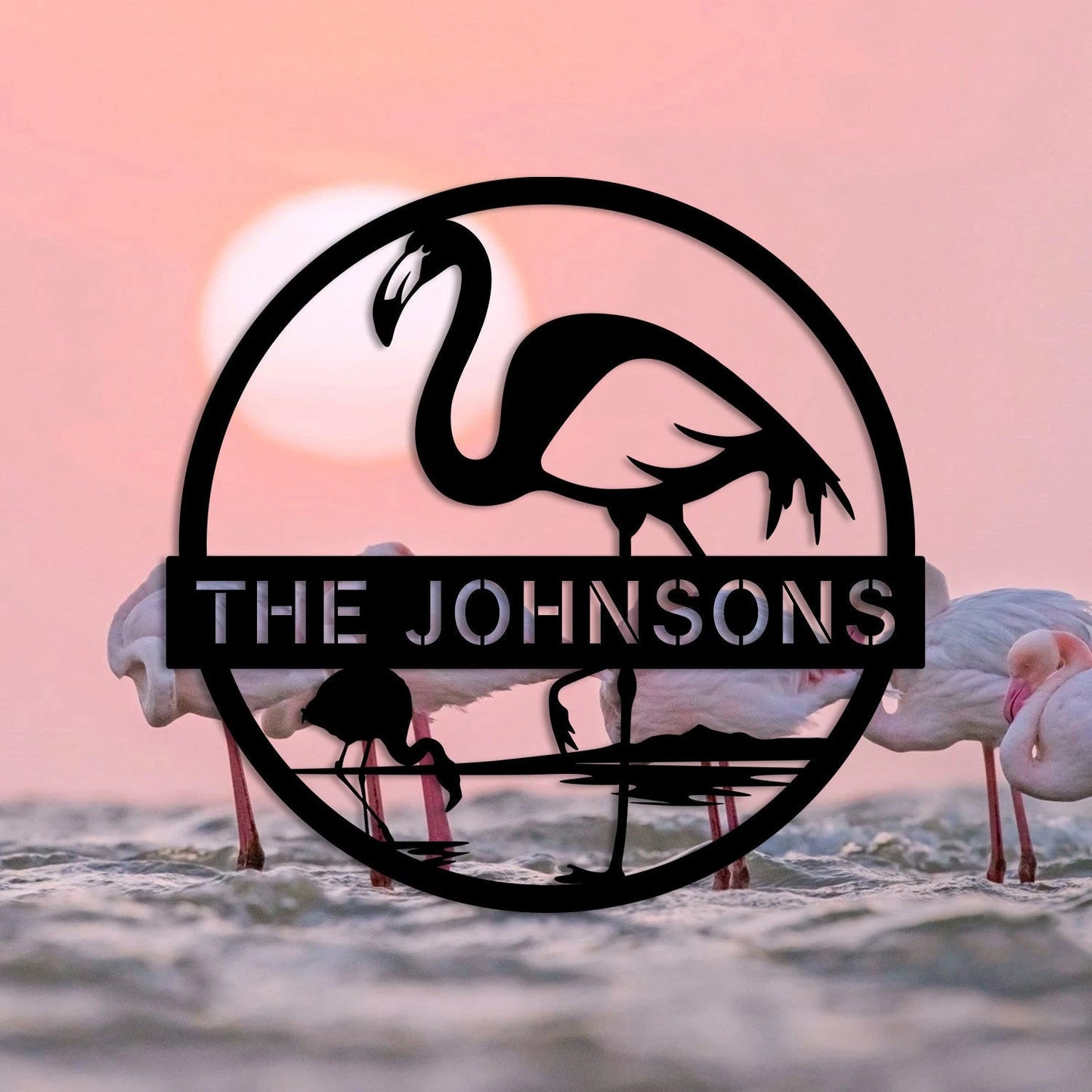 Customized Family Name Flamingo Metal Sign, Beach Door Hanging, Wedding Gift Laser Cut Metal Signs Custom Gift Ideas