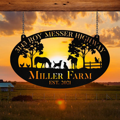 Personalized Metal Horse Dog Cat Chicken Sign Monogram Custom Outdoor Farm Ranch Stable Acres Wall Decor Art Gift