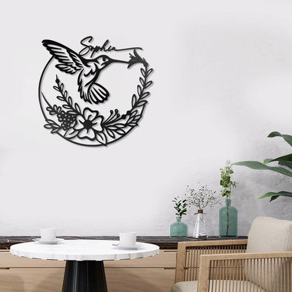 Custom Name Hummingbird Flower Metal House Sign