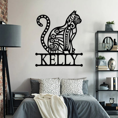 Cat Metal Wall Art, Custom Name Cat Metal Sign, Metal Cat Sign, Cat Floral Art, Home Decor, Cat Lover Gifts, Bedroom Wall Decor Laser Cut Metal Signs Custom Gift Ideas