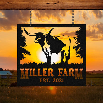 Metal Farm Sign Texas Longhorn Cattle Cow Laser Cut Metal Signs Custom Gift Ideas