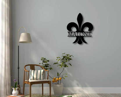 Fleur De Lis Customized Sign, Wall Mount Personalized Fleur De Lis, Pesonalized Fleur De Lis, Last Name Fleur De Lis, Rustic, Wall Decor Laser Cut Metal Signs Custom Gift Ideas
