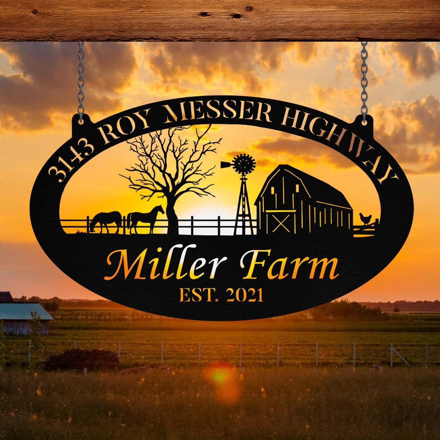 Metal Farm Sign Horse Chicken Monogram, Custom Outdoor Farmhouse, Metal Laser Cut Metal Signs Custom Gift Ideas