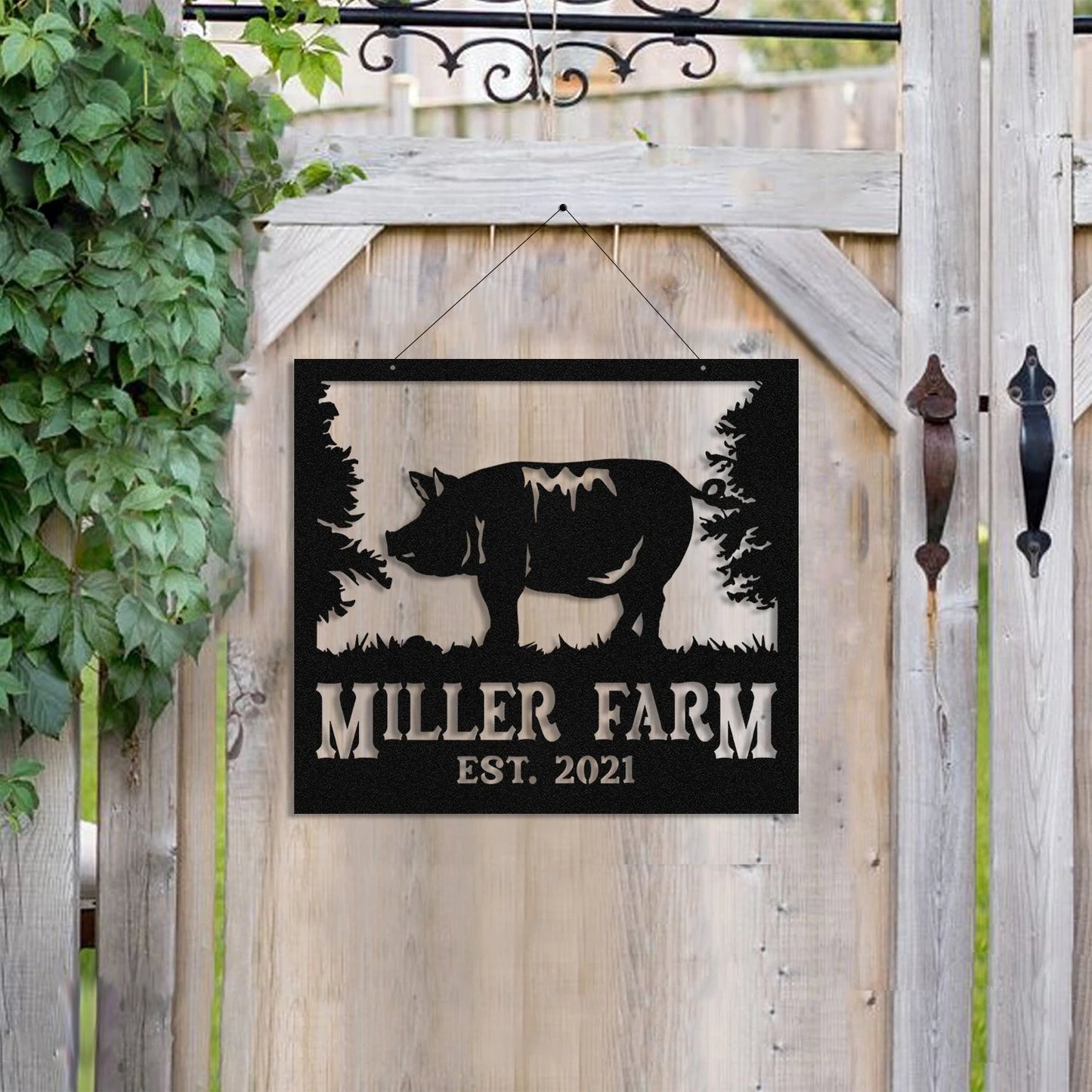 Metal Farm Sign Pig Monogram, Custom Outdoor Ranch, Barn, Front Gate, Wall Decor Art Gift, Metal Laser Cut Metal Signs Custom Gift Ideas