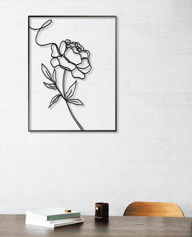 Peony Flower Line Art Metal House Sign
