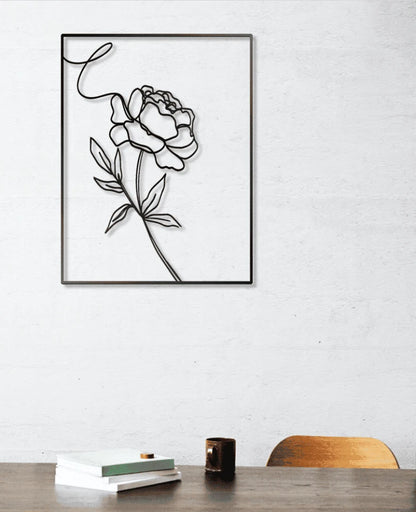 Peony Flower Line Art Metal House Sign