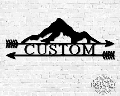 Personalized Double Arrow Mountain Range Adventure Name Sign Custom Rustic Metal Sign Housewarming Gift Metal Wall Art Farmhouse Decor Laser Cut Metal Signs Custom Gift Ideas