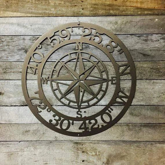Nautical Compass Gps Coordinate Sign, Cut Metal Sign, Metal Wall Art, Metal House Sign Laser Cut Metal Signs Custom Gift Ideas