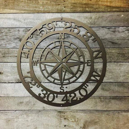 Nautical Compass Gps Coordinate Sign, Cut Metal Sign, Metal Wall Art, Metal House Sign Laser Cut Metal Signs Custom Gift Ideas