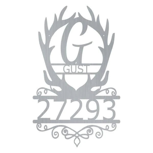 Address Antler Monogram Customized Metal Signs Custom Metal Sign Custom Signs Metal Sign