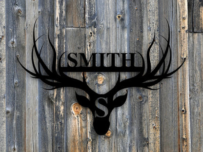 Deer Last Name Sign, Metal Deer Sign, Antler Wall Sign, Hunting Present, Man Gift, Deer Family Name Sign, Hunter Valentines Gift, Camp Sign Laser Cut Metal Signs Custom Gift Ideas