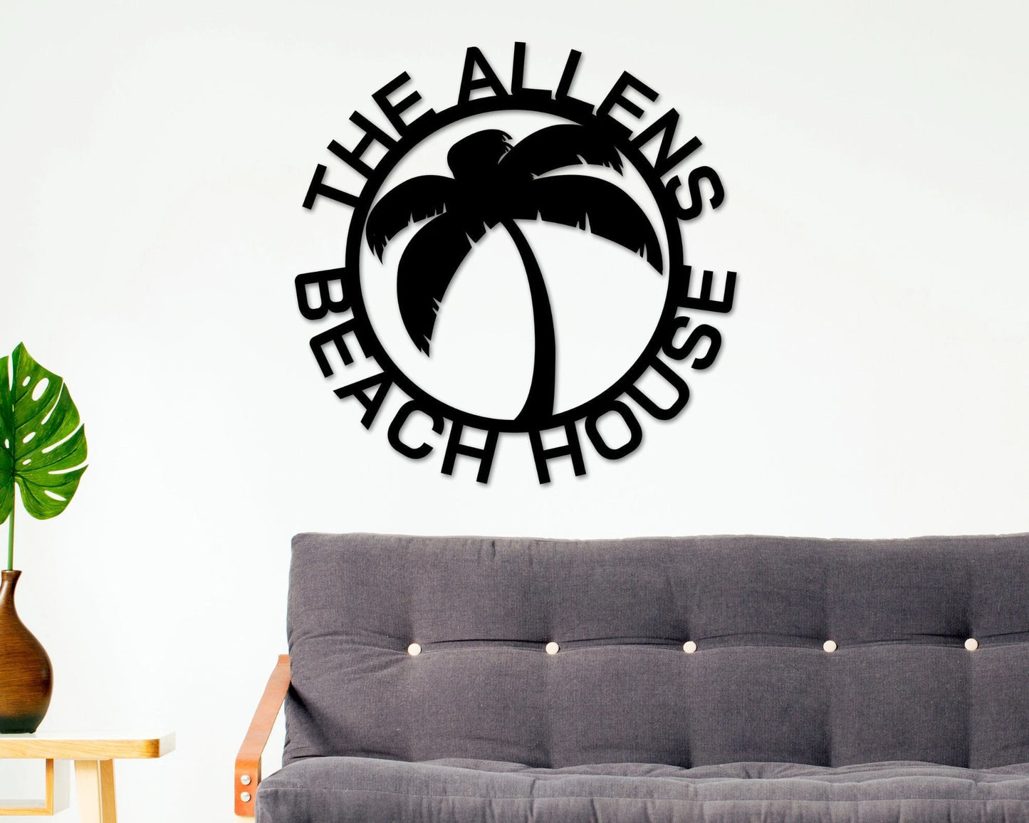 Beach House Personalized, Steel Metal Wall Sign, Wall Customized With Name And Palm Trees, Personalized Palm Tree Metal Sign, Beach Decor Laser Cut Metal Signs Custom Gift Ideas