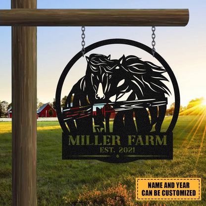 Personalized Metal Farm Sign Horse Monogram, Custom Outdoor Farmhouse, Ranch Laser Cut Metal Signs Custom Gift Ideas