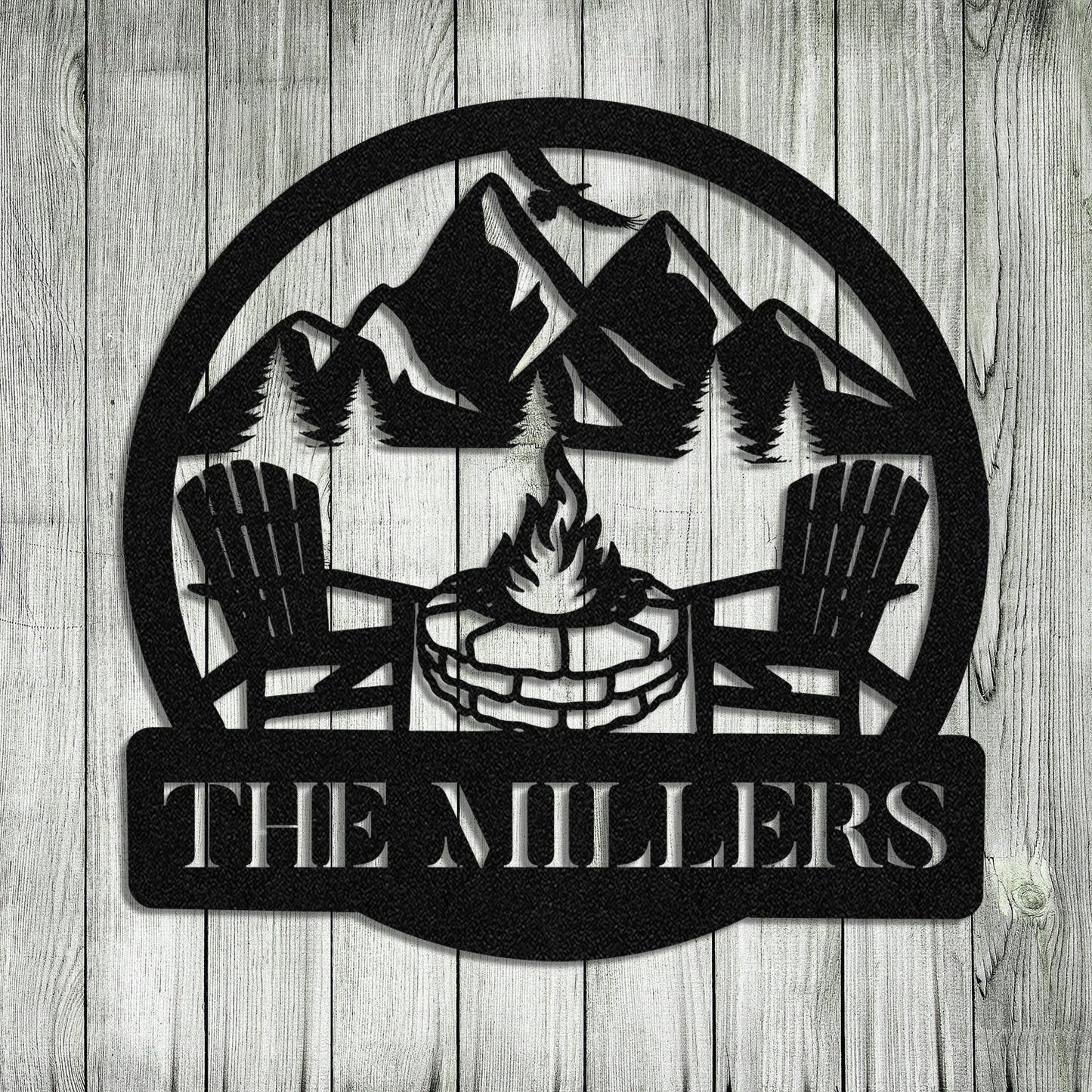 Personalized Family Name Campfire Camping Metal Sign Monogram, Metal Laser Cut Metal Signs Custom Gift Ideas