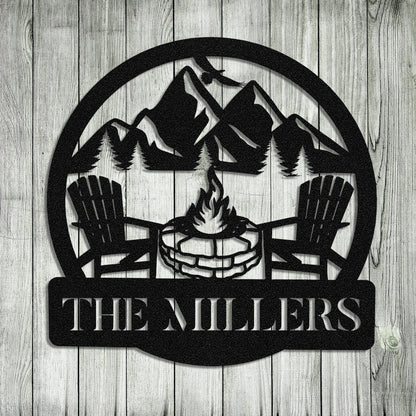Personalized Family Name Campfire Camping Metal Sign Monogram, Metal Laser Cut Metal Signs Custom Gift Ideas