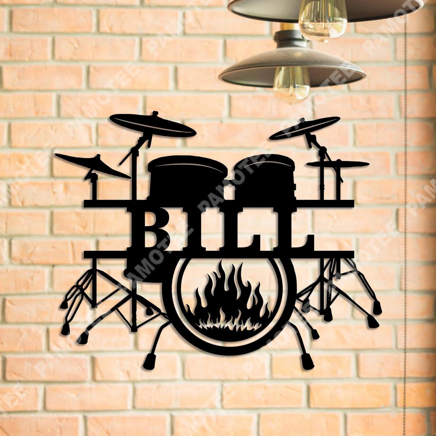 Custom Name Drum And Fire Metal Art, Drummer, Musician Home Decor, Metal Laser Cut Metal Signs Custom Gift Ideas