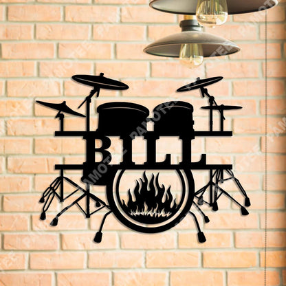 Custom Name Drum And Fire Metal Art, Drummer, Musician Home Decor, Metal Laser Cut Metal Signs Custom Gift Ideas