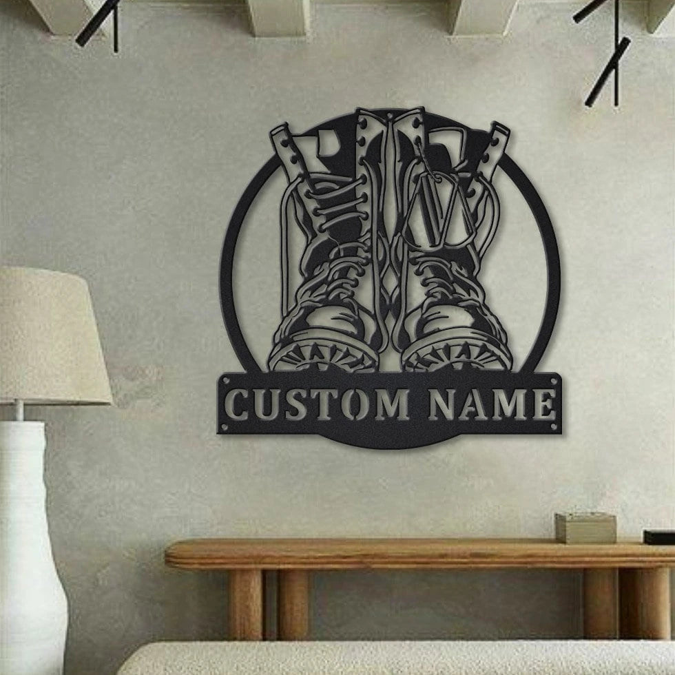 Personalized Military Boots Fallen Soldier Metal Sign Art, Custom Fallen Soldier Monogram Metal Sign Gift, Decor Decoration Laser Cut Metal Signs Custom Gift Ideas