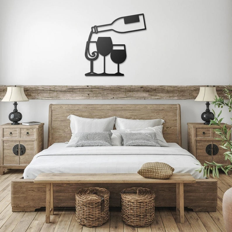 Wine bottle and glasses Metal House Sign Laser Cut Metal Signs Custom Gift Ideas