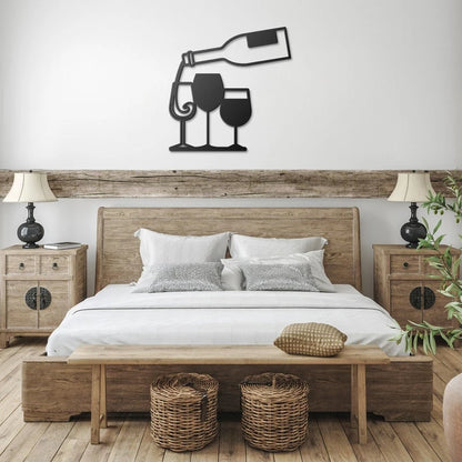 Wine bottle and glasses Metal House Sign Laser Cut Metal Signs Custom Gift Ideas