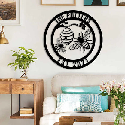 Personalized Name And Date Bee Hive Metal Sign, Beekeeper Gift, Metal Laser Cut Metal Signs Custom Gift Ideas