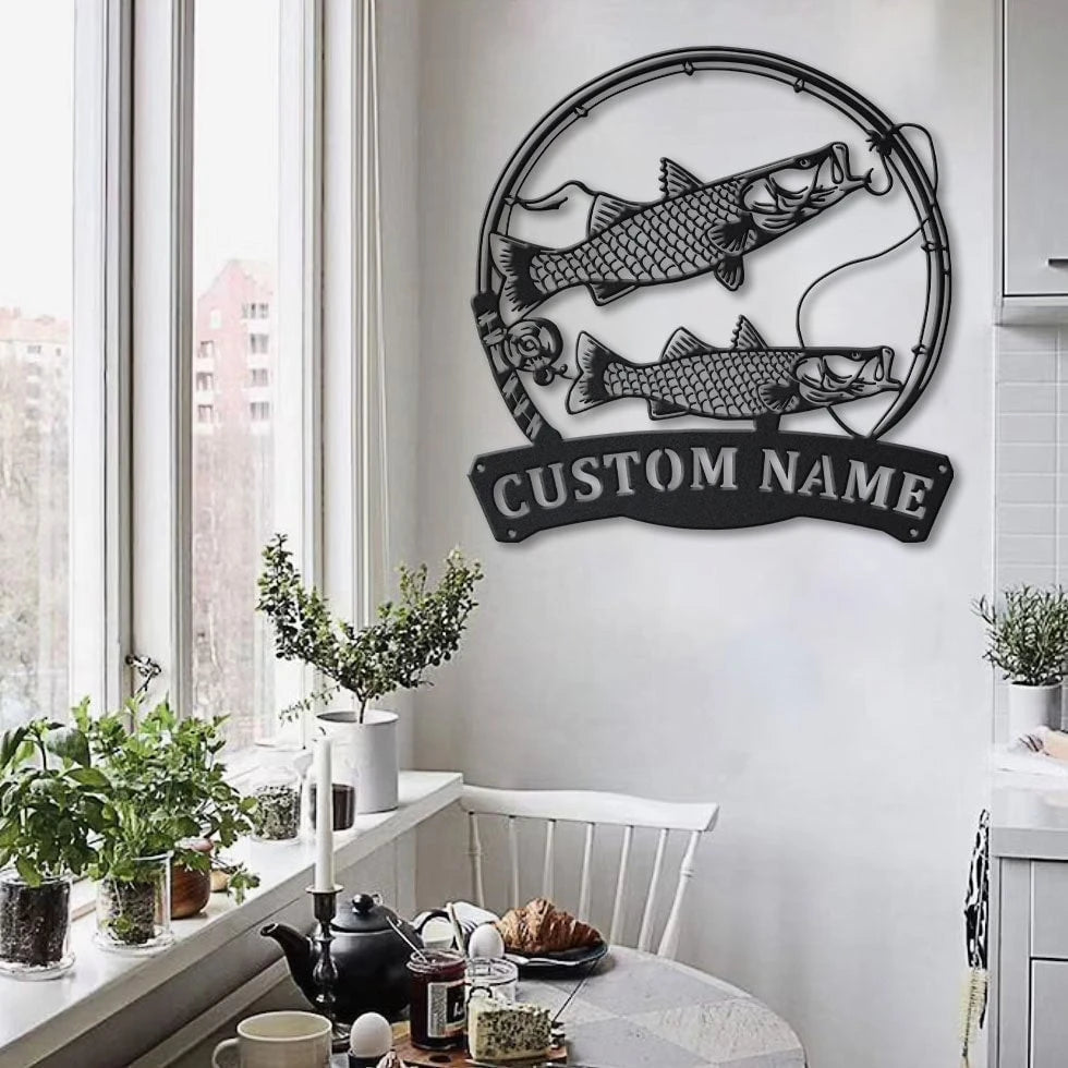 Personalized Common Snook Fishing Fish Pole Metal Sign Art, Custom Common Snook Fishing Metal Sign, Fishing Lover Home Decor, Laser Cut Metal Signs Custom Gift Ideas