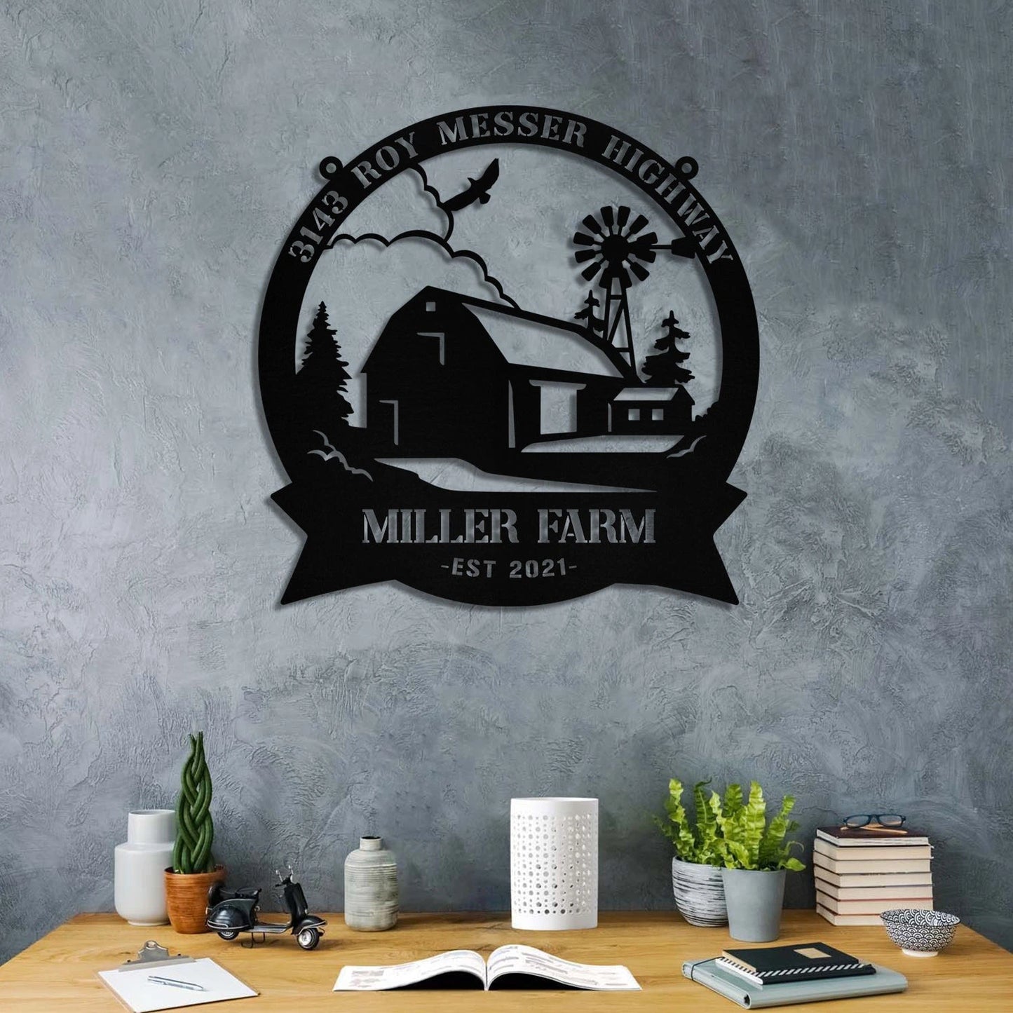 Personalized Metal Farm Sign Barn Windmill, Custom Outdoor, Entry Road, Front Gate, Metal Laser Cut Metal Signs Custom Gift Ideas
