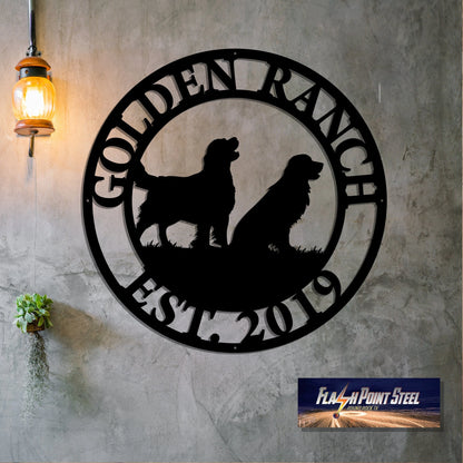 Golden Retriever Dog Sign, Entrance Sign, Wall Decor, Plasma Cut Steel Sign, Custom Sign, Welcome Sign, Personalized Sign, Home Decor Laser Cut Metal Signs Custom Gift Ideas