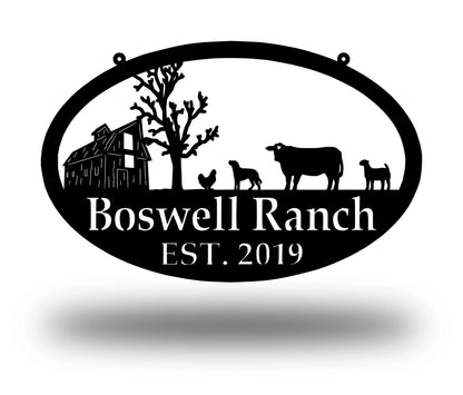 Metal Farm Sign , Barn And Cow, Chicken, Dog, And Goat Personalized Family Name Metal Sign Wedding Gift Personalized Gift, Laser Cut Metal Signs Custom Gift Ideas