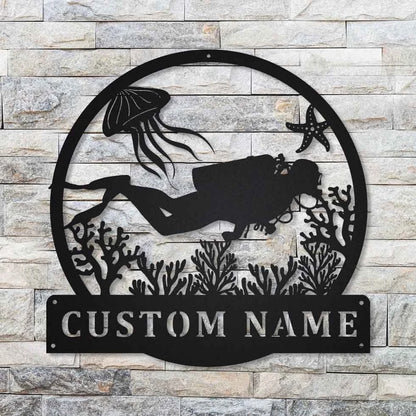 Personalized Scuba Diving Sport Monogram Metal Sign Art, Custom Scuba Diving Sport Metal Sign, Hobbie Gifts, Sport Gift, Birthday Gift Laser Cut Metal Signs Custom Gift Ideas