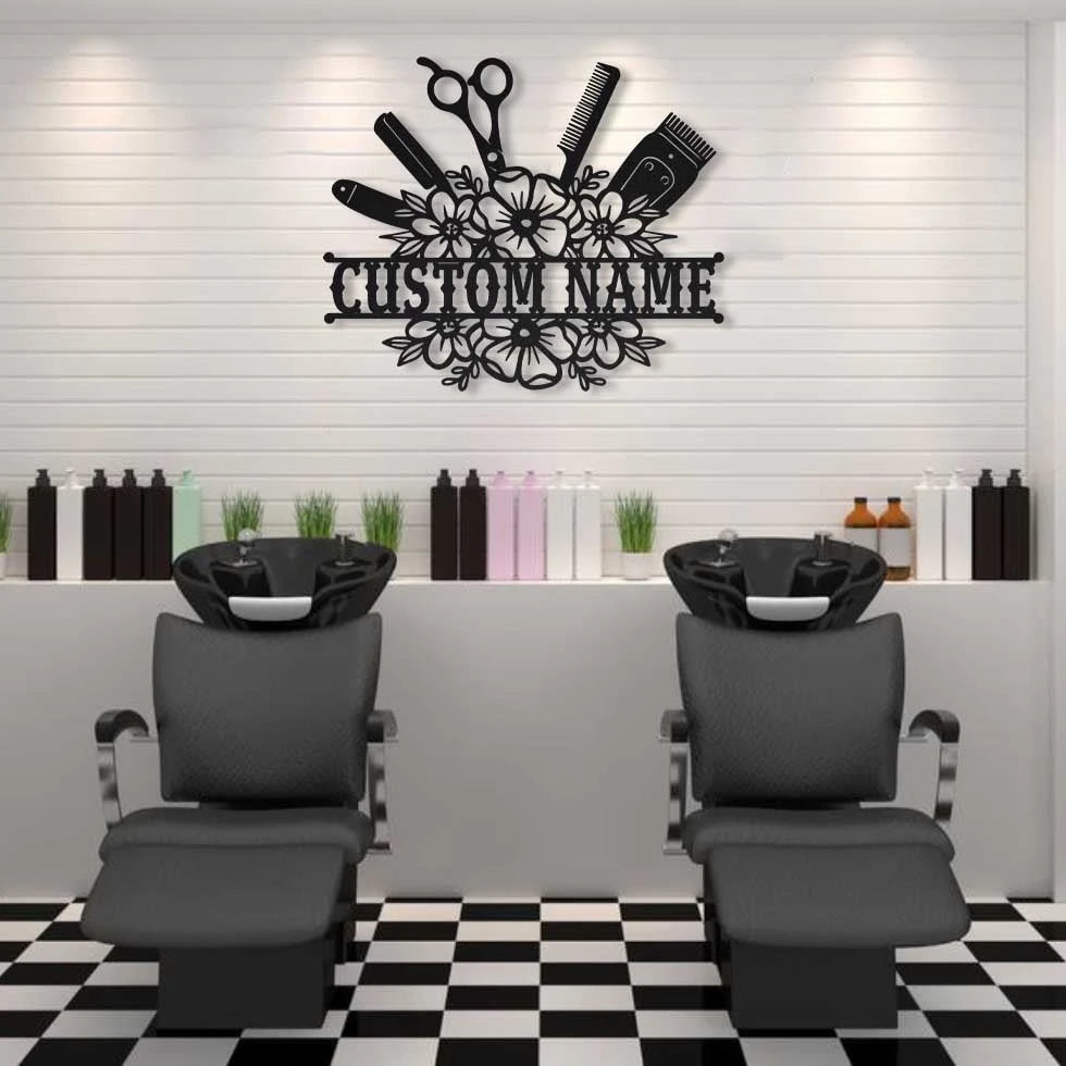 Hairstylist Beauty Salon Flower Monogram Personalized Metal House Sign