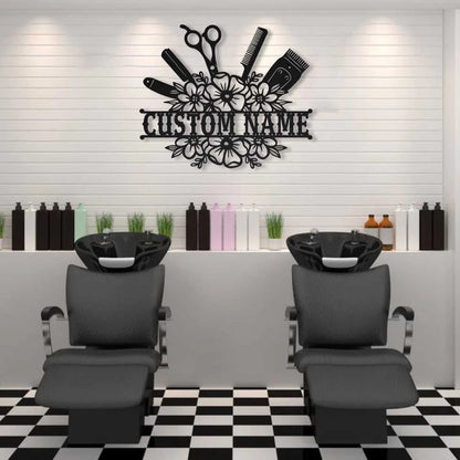 Hairstylist Beauty Salon Flower Monogram Personalized Metal House Sign
