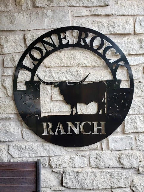 Ranch Entrance Gate, Longhorn Metal Sign, Personalized, Farmer, Personalized, Established, Plasma Cut Steel Sign, Metal Art, Farmhouse Laser Cut Metal Signs Custom Gift Ideas