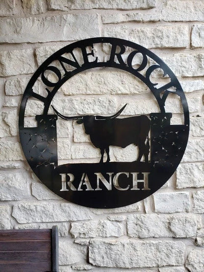 Ranch Entrance Gate, Longhorn Metal Sign, Personalized, Farmer, Personalized, Established, Plasma Cut Steel Sign, Metal Art, Farmhouse Laser Cut Metal Signs Custom Gift Ideas