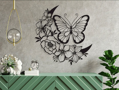 Butterfly And Floral Moon Cut Metal Sign Laser Cut Metal Signs Custom Gift Ideas