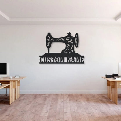 Sewing Machine Monogram Metal Sign Art, Quilting Metal Wall Art, Sewing Machine Antler Decor, Housewarming Outdoor Metal Sign Laser Cut Metal Signs Custom Gift Ideas