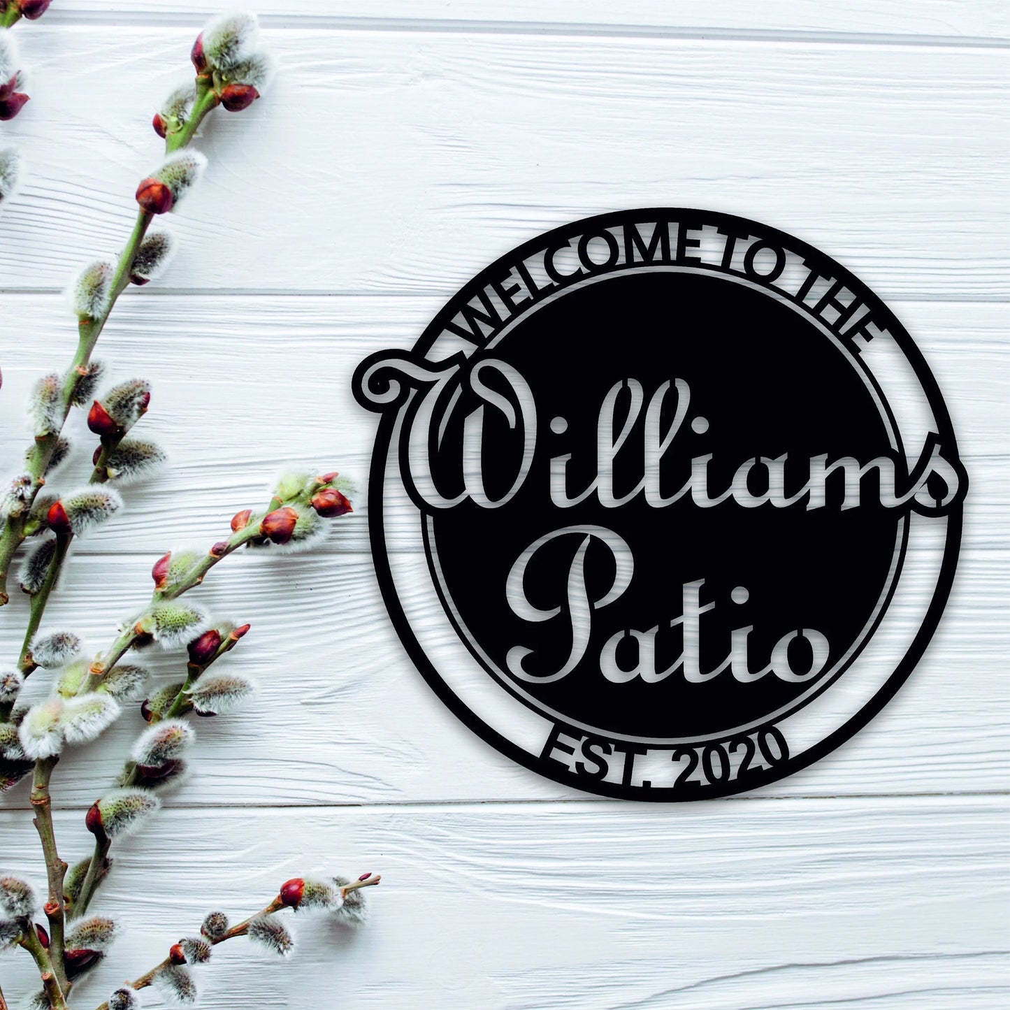 Personalized Welcome To The Patio With Established Date Metal Sign, Metal Last Name Sign, Personalized Metal Name Sign, Metal Wall Art Decor Laser Cut Metal Signs Custom Gift Ideas
