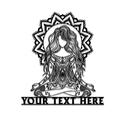 Personalized Yoga Girl Mandala Metal Sign, Custom Yoga Studio, Meditation Room, Home Wall Decor, Wedding, Anniversary Art Gift For Her, Metal Laser Cut Metal Signs Custom Gift Ideas