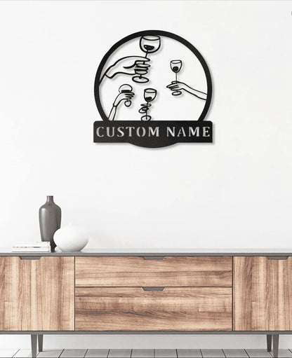 Custom Name Glass Of Wine Metal House Sign