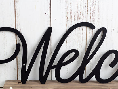 Welcome Sign, Metal Wall Art, Metal Sign, Wall Decor, Welcome, Script, Sign, Wall Hanging, Outdoor Sign, Wall Art Laser Cut Metal Signs Custom Gift Ideas