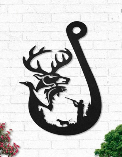 Deer Hunting Fish Hook Cut Metal Sign Laser Cut Metal Signs Custom Gift Ideas