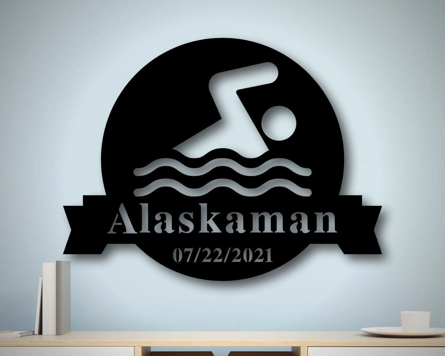 Personalized Metal Swimmer Sign, Family Name Metal Sign, Metal Triathlete Sign, Custom Last Name Sign, Personalized Metal Wall Decor, Laser Cut Metal Signs Custom Gift Ideas